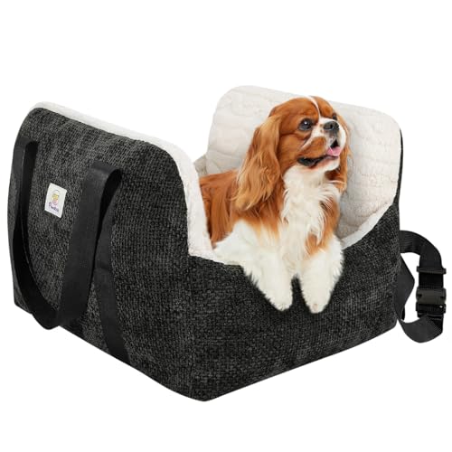 Pawaboo Seggiolino Auto per Cani Piccoli, Sedile Auto con Fibbia Fissa e Guinzaglio di Sicurezza per Cuccioli, Seggiolino Auto con Letto Addensato, Letto da Viaggio per Cane Fino a 25Lb, Nero