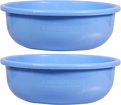 Image of Sthavir Unbreakable Plastic Krushi Multipurpose Ghamela /Tub | Multipurpose Utility Tub for Cleaning & Storage (27x27x10cm, 4.6 L, Blue) - Pack of 2