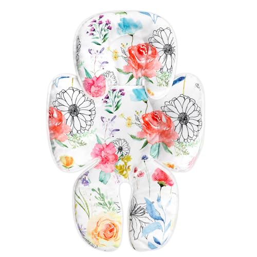 Image of Jundetye Infant Car Seat Insert, 2 in 1 Baby Head and Body Support for Car Seat, Soft Plush Newborn Carseat Cushion for Stroller Bouncer, White Floral
