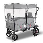 TMZ Folding Wagon Featuring Rain Cover, Folding Handcart Trolley with 2 Foldable Seats, Collapsible Garden Wagon with Brake for Festival Shopping Camping Picnic (Grey-cover)