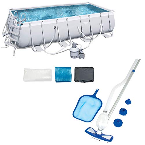 Enjoy a Refreshing Dip in the Bestway 18ft x 9ft x 48in Rectangular Frame Above Ground Pool with Cleaning Kit Included
