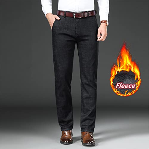 Winter Fitted Straight Jeans Fleece Thick Warm Men's Business Slim High Waist Jeans3