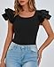 PRETTYGARDEN Women's Ruffle Short Sleeve Shirts 2025 Summer Casual Basic Tee Cute Fitted Crew Neck Fashion Tops Clothes (Black,Large)