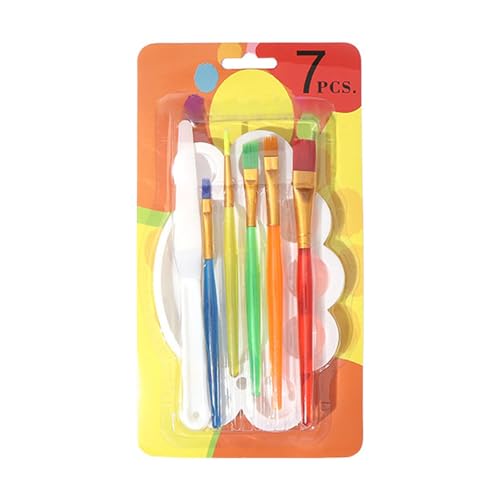 Juego de 7 pinceles para niños, juego de herramientas para manchas de punta plana, pinceles de pintura acrílica para acuarela, gouaches