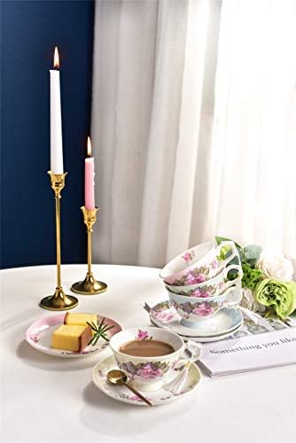 Tea Cup and Saucer Set 4 Coffee Cups Gifts for Women Expresso Coffee Cup Afternoon Tea Set New Bone China Vintage Flora Rose Gift for Her for Home Restaurants and Tea House (1 set of 4)