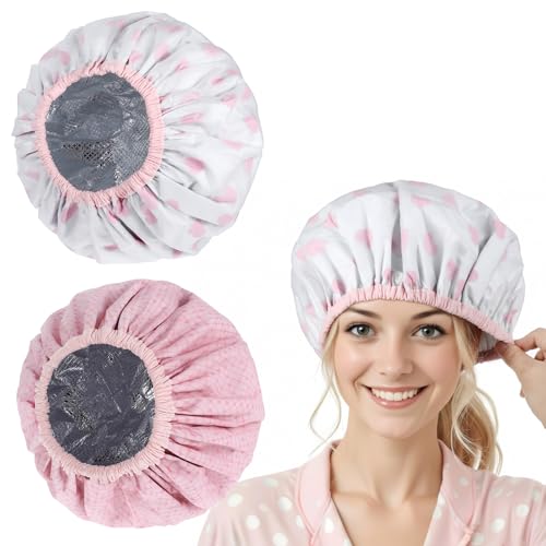 WJIAAA Deep Conditioning Hair Cap,2 Stück Duschhaube Damen,Wiederverwendbare Doppellagig Haarpfleg,Duschhauben