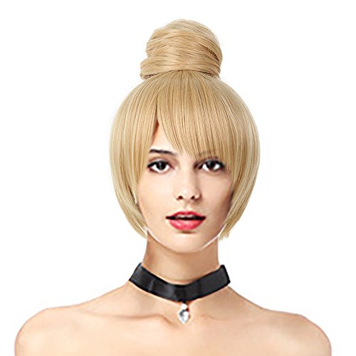 Adult Women Fairy Tinker Bell Cosplay Party Bun Wig Short Blonde