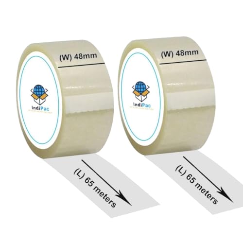 Image of Indipac BOPP Transparent Cello Tape 3 Inch 65m Roll - Heavy Duty Sealing Tape for Carton Box Packing, Warehouse, Industrial, Office & Ecommerce Packaging Tapes (Pack of 48)