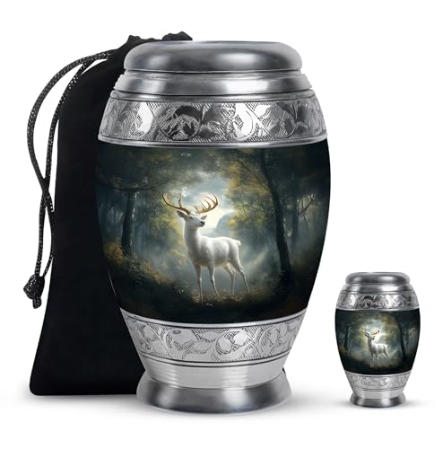 Image of Deer Urn - Small Cremation Urns for Human Ashes Adult Male - Keepsake Urn for Burial - Combo of 10 Inch & 3 Inch
