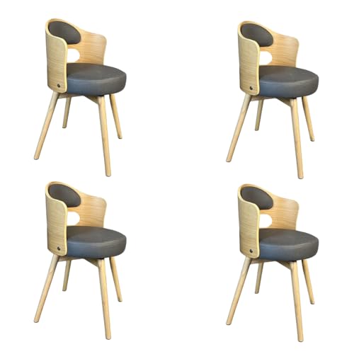 Juego de 4 sillas de comedor giratorias modernas de mediados de siglo con cojín tapizado y patas de madera maciza, color gris