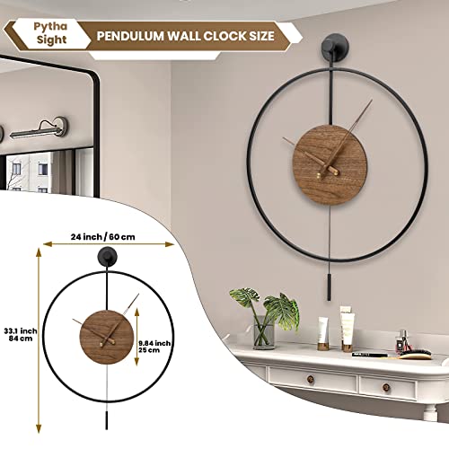 Image of Large Modern Wall Clock,Wall Clocks for Living Room Decor,Classical Silent Metal Minimalist Walnut Dial,Big Decorative Farmhouse Pendulum Wall Clock With Walnut Pointers for Office,Dining Room
