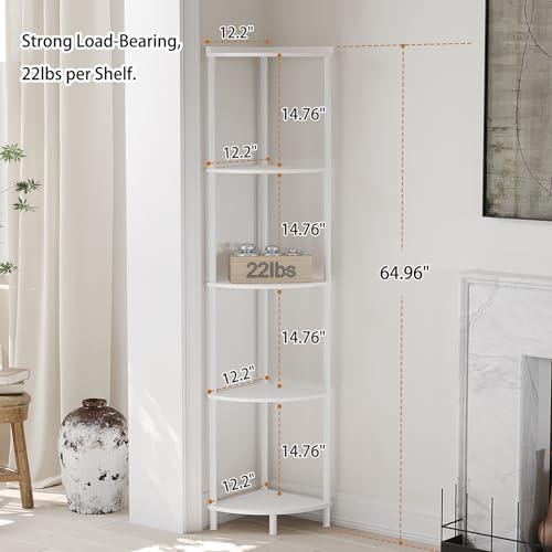 Image of SUNMORY 5 Tier Corner Shelf, 65 inch Tall Corner Shelves for Living Room Decor | Wall Corner Bookshelf, Industrial Display Shelf, Multi Unit Organizer, Narrow Plant Stand for Bedroom Bathroom Small Space