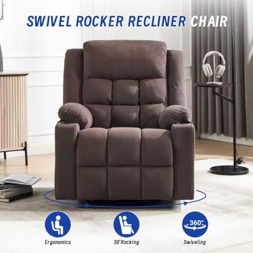 Image of Swivel Recliner Chair for Adults with Massage and Heat,Manual Glider Rocking Recliner Chair with Cup Holds and Pockets,Reclining Rocker Chairs for Living Room R8811(Cocoa)