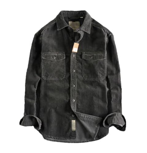 Chemise Vintage en Velours Côtelé Homme Manches Longues Manteau Ample Hiver