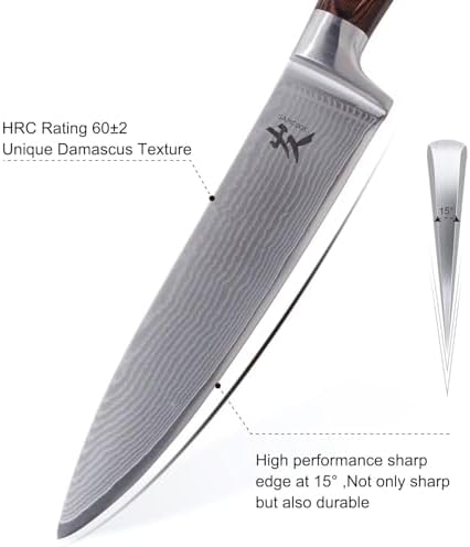 SAMCOOK Chef Knife 8" VG10 Sharp Damascus Profession 67-Layer High Carbon Stainless Steel Kitchen Knife with Ergonomic Non-Slip Wood Grain Handle and Luxury Gift Box
