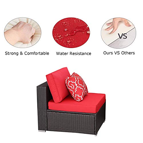 Do4U Patio Sofa 7-Piece Set Outdoor Furniture Sectional All-Weather Wicker Rattan Sofa Seat & Back Cushions, Garden Lawn Pool Backyard Outdoor Sofa Wicker Conversation Set (Red)
