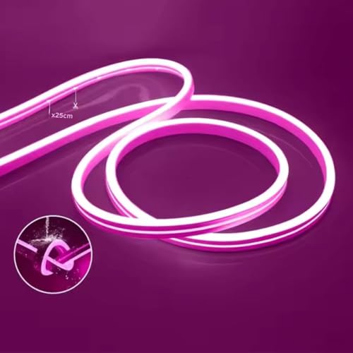 Image of 16.4 Feet LED Neon Strip Lights, with 12V Adapter, Waterproof IP65, Silicone Flexible Rope Light for Home Decor | Led Strip Lights | Neon Lights | 5 Meter | (Pink)
