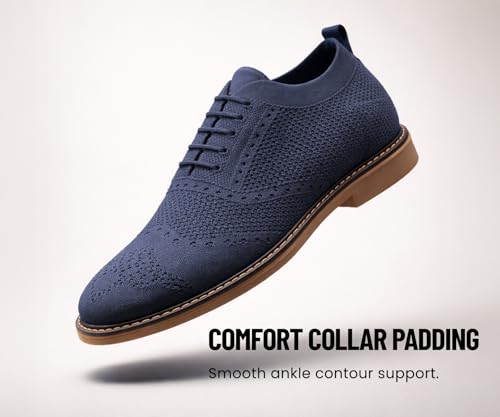 Image of Kraasa Men's Casual Sneaker Lace-Up Oxford Shoes | Breathable Knit Upper | Lightweight & Comfortable | Stylish Brown Sole | Office