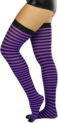 Image of ToBeInStyle Women's Opaque Hosiery Thin Striped Thigh High Long Stocking