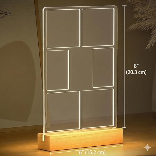 Image of Friendship Day Custom Photo Collage LED Lamp, Personalised Acrylic Night Light for Best Friends, Warm White, Wooden Base, Touch Control, Modern Style (Bestie 6)