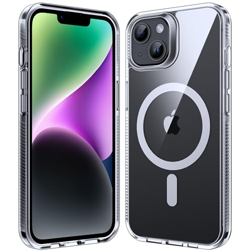 Supdeal Magnetisch Klare Hülle für iPhone 13/iPhone 14 Kompatibel mit MagSafe Nie Vergilbung Schutzhülle Transparent rutschfeste und Stoßfeste Handyhülle in Militärqualität 6 1 Transparent