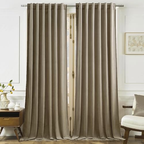 Timeper Taupe Velvet Curtains 72 inches 2 Panels, Light Blocking