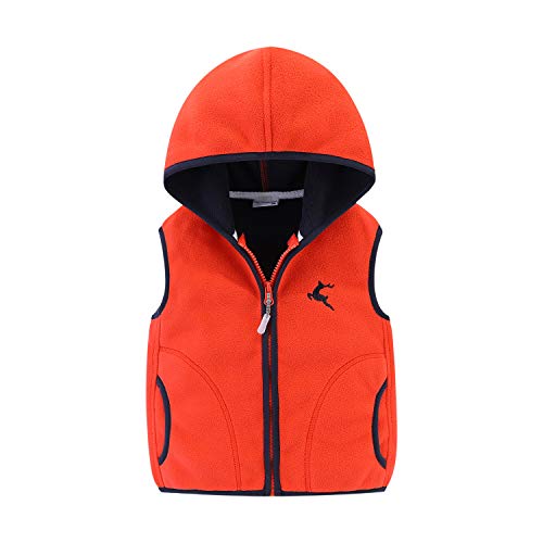 LittleSpring Little Girl Fleece Hooded Vest Colorblock Orange Size 7-8