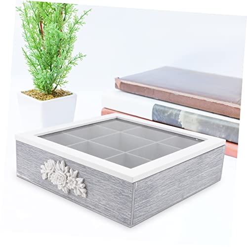 Boîte de rangement bois maison compartiments rose sculptée support - 7