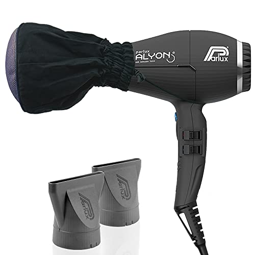 Parlux Alyon Matte Black Hair Dryer + M Hair Designs Metal Mesh Diffuser Bundle Lightweight Ionic Fast-Drying Professional Blow Dryer for Frizz-Free Salon-Quality Hair