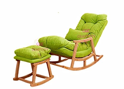 Image of CRAFTCITY Solid Wood Rocking Chair Model 2 (Model 2, Green)