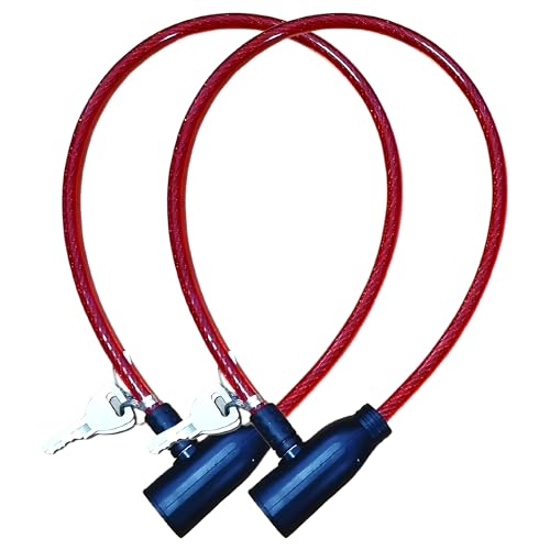 PARENCE.  Juego de 2 pequeños candados de cable para bicicletas, monopatines, cochecitos, patinetes, etc.   Sistema de llaves, longitud 47cm Se suministra con 4 llaves