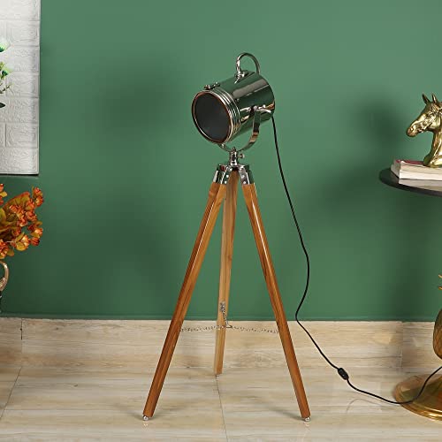 Image of PRISTINE INTERIORS Silver Metal Shade Tripod Floor Lamp for Living Room Bedroom Corner Home Decoration (Alveena)