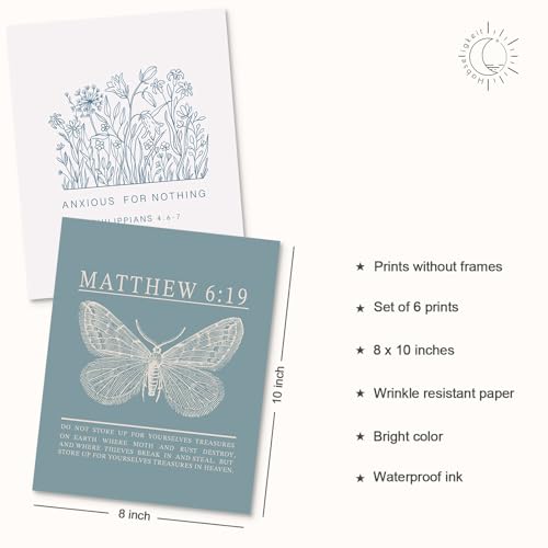 Image of Habseligkeit Blue Butterfly Wall Art Prints, Retro Flower Wall Decors for Room Aesthtic, Abstract Posters for Girls Bedroom Decor Aesthetic Unframed, 8X10in, Set of 6