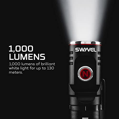 Nebo Swyvel 1000 Lumen Usb Wireless Rechargeable Aluminum Flashlight: Compact 90 Degree Rotating Swivel Head Work Light; 5 Light Modes; Pocket Clip Magnetic Base For Hands-Free Lighting -Black #TOP1