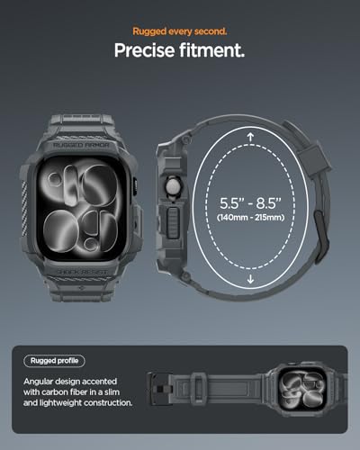 Image of Spigen Rugged Armor Pro 2 for Apple Watch Series 11 42mm Case with Strap Band, Series 10 42mm Protective TPU Cover with Strap - Matte Black