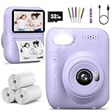 Kids Camera Instant Print, Holiday Birthday Graduation Gifts for Girls and Boys 5-7,Video Digital Kid Photo Camera with 3 Rolls Print Paper, Toddler Toys for 3-12 Years Old (Purple)