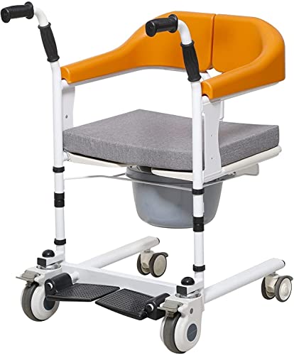 5 In 1 Patient Lift for Home Lift Shower Chair with Wheels and 180? Split Seat Portable Transport Wheelchair with Soft Backrest 