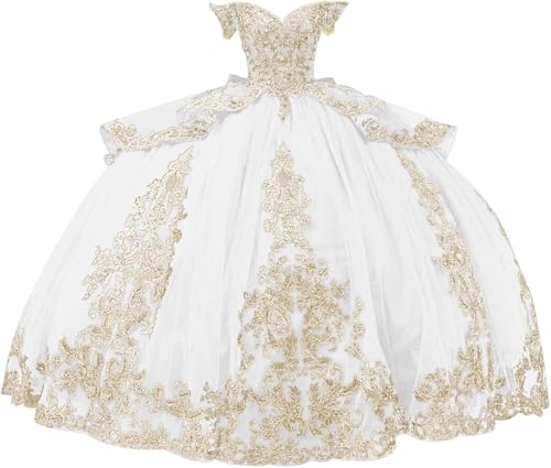 Robe de Quinceañera dorée à paillettes et tulle bouffant MT066
