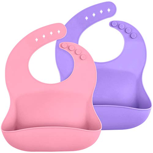 Image of WeeSprout Waterproof Silicone Baby Bibs (Set of 2) | Pocket to Catch Food