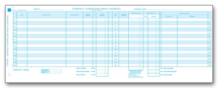 NEBS 5Forms 178CBJ Compact Computer Input Journal 16 x 6 QTY 25