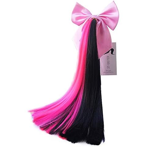 3T-SISTER Pigtails for Helmet with Bow Knot 14inch Helmet Ponytail Decoration for Motorcycle Bicycle Ski Helmet Accessories Reusable Suction Cup Design (Helmet not Included) Cover