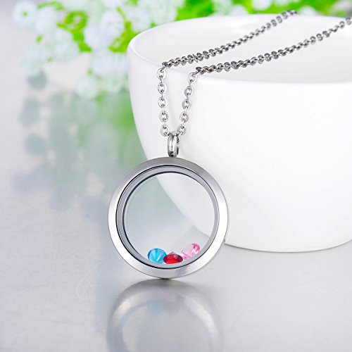 Valyria 30Mm Living Floating Memory Locket Necklace - Stainless Steel Round Crystals Magnetic Closure (Smooth) #TOP2