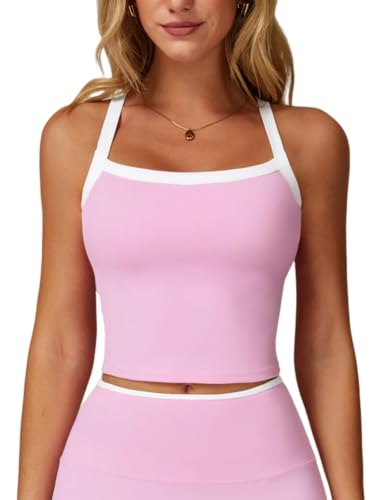 Image of QBGJTD Womens Longline Sports Bras Cross Back Active Gym Yoga Padded Workout Crop Tank Top with Built in Bra