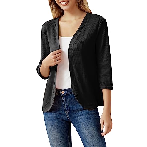 Chaleco mujer corto chic y elegant cardigan abierto delante en color sólido manga larga para verano