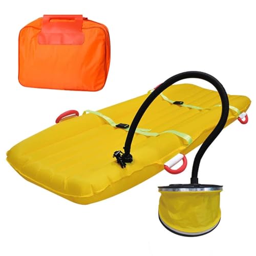 救護用担架 折りたたみ式水上救助用ストレッチャー、4つの湾曲したハンドル付き、緊急用インフレータブルストレッチャー、150kgの耐荷重、水上および陸上救助、病院用、自動シリンダー膨張(Foot Pump Inflation)