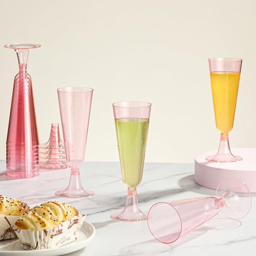 SUREHOME Pink Champagne Flutes Plastic Champagne Glasses Disposable Mimosa Glasses 40 Pack 5 Oz Acrylic Stemware Cocktail Cups Bulk for Valentines Wedding Toasting Engagement Party Supplies - Thumbnail 2