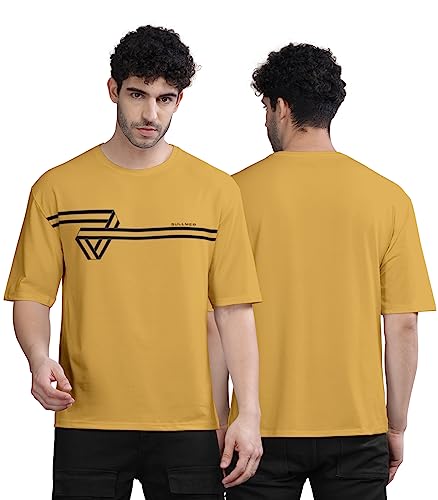 Image of BULLMER Peach Trendy Front Printed oversized Round Neck T-shirt for men