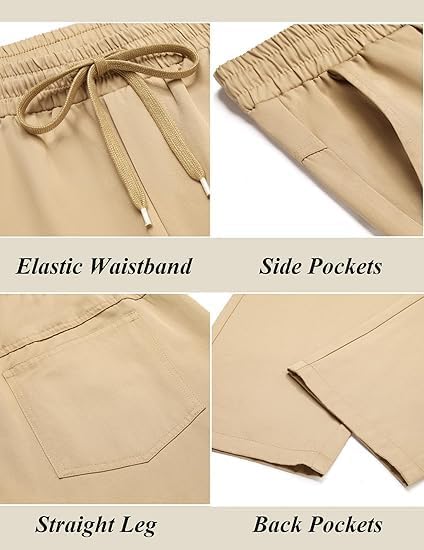 COOFANDY Men's Casual Cotton Pants Regular Fit Elastic Waist Drawstring Twill Pants Straight Leg Chino Pants - Image 5