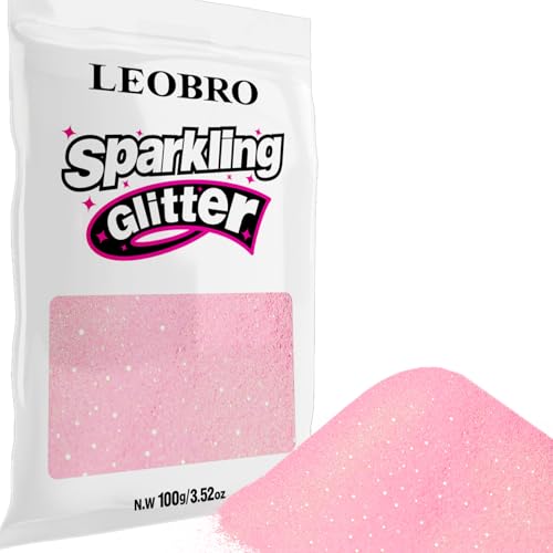LEOBRO Pink Glitter 100g / 3.5 oz Iridescent Fine Glitter for Crafts Resin DIY Jewelry Keychains Flowers Party Decorations Iridescent Light Pink