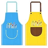 [Diseño exquisito] Diseño de banda para el cuello y pretina ajustable, adecuado para la mayoría de los niños. También hay un bolsillo grande delante del delantal para que los niños guarden bolígrafos de acuarela, pinturas, snacks y pañuelos. Lindos bolígrafos de acuarela están impresos en la superficie, que pueden ser utilizados por niños y niñas.
